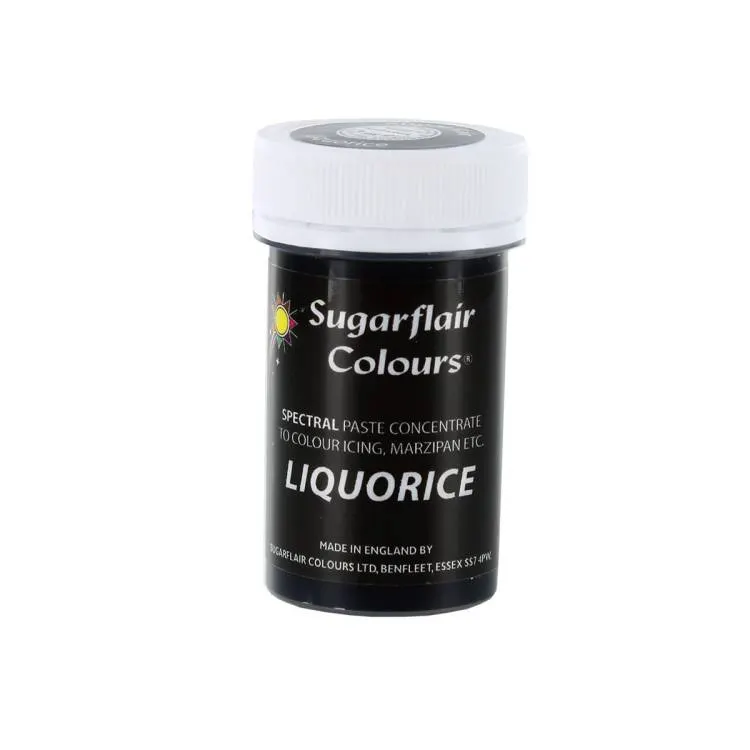 Gelová barva Sugarflair Liquorice černé barvy na zdobení dortů, krémů a marcipánu, balení 25 g
