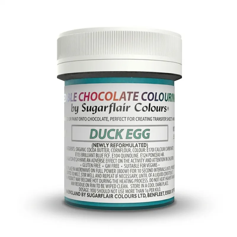 Tyrkysové barvivo na bázi kakaového másla Sugarflair Duck Egg v balení 35 g na barvení čokolády a krémů