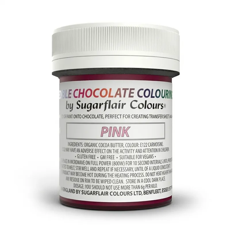 Barvené kakaové máslo Sugarflair v růžovém odstínu, 35 g, na tónování čokolády a dortových polev