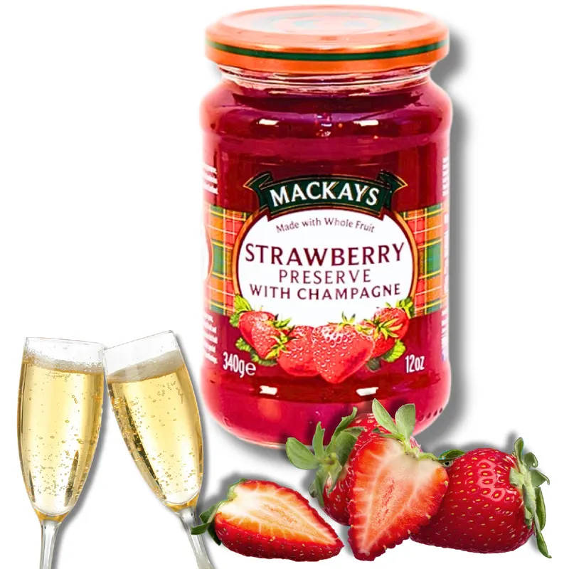 Marmeláda ze skotských jahod se šampaňským Mackays ve skleněné sklenici 340 g pro snídani i pečení