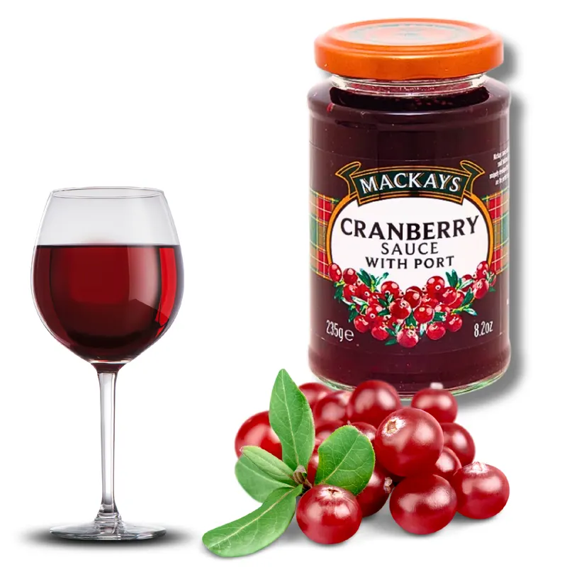 Marmeláda Mackays s brusinkami a portským vínem v 235g sklenici