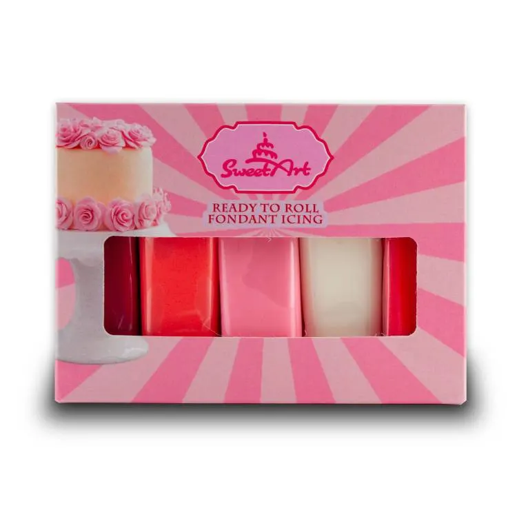 Vanilková potahovací a modelovací hmota SweetArt Valentine mix v pěti balíčcích po 100 g na dorty a cukrové ozdoby