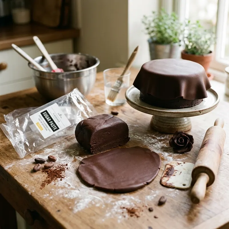Hnědý potahovací fondán SweetArt s vanilkovou příchutí na potažení a modelování dortů o hmotnosti 1 kg