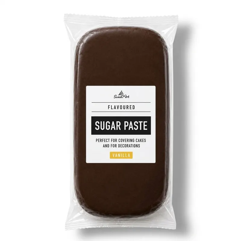 Hnědý potahovací fondán SweetArt s vanilkovou příchutí na potažení a modelování dortů o hmotnosti 1 kg