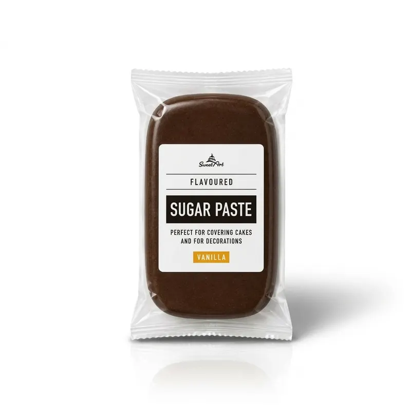 Hnědý fondán na potahování dortů se vanilkovou příchutí, balení 250 g, značka SweetArt