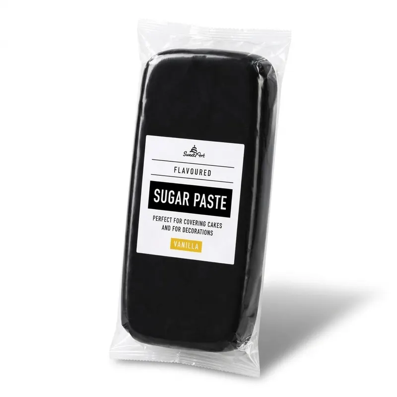 Černý potahovací fondán SweetArt v balení 1 kg s vanilkovou chutí na potahování dortů
