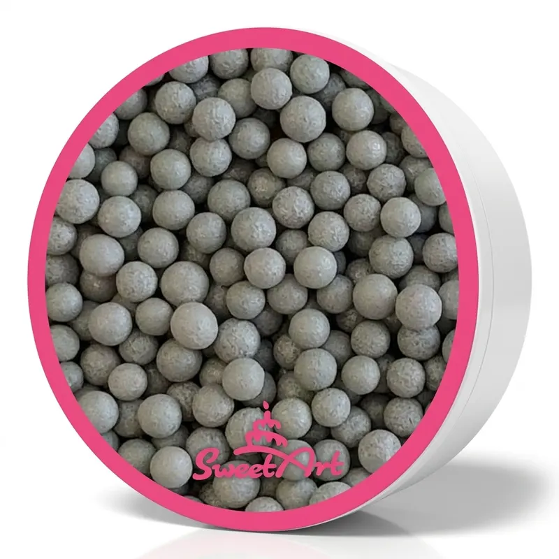Cukrové perly SweetArt stříbrné matné o průměru 5 mm v balení 80 g k dekorování dortů a zákusků