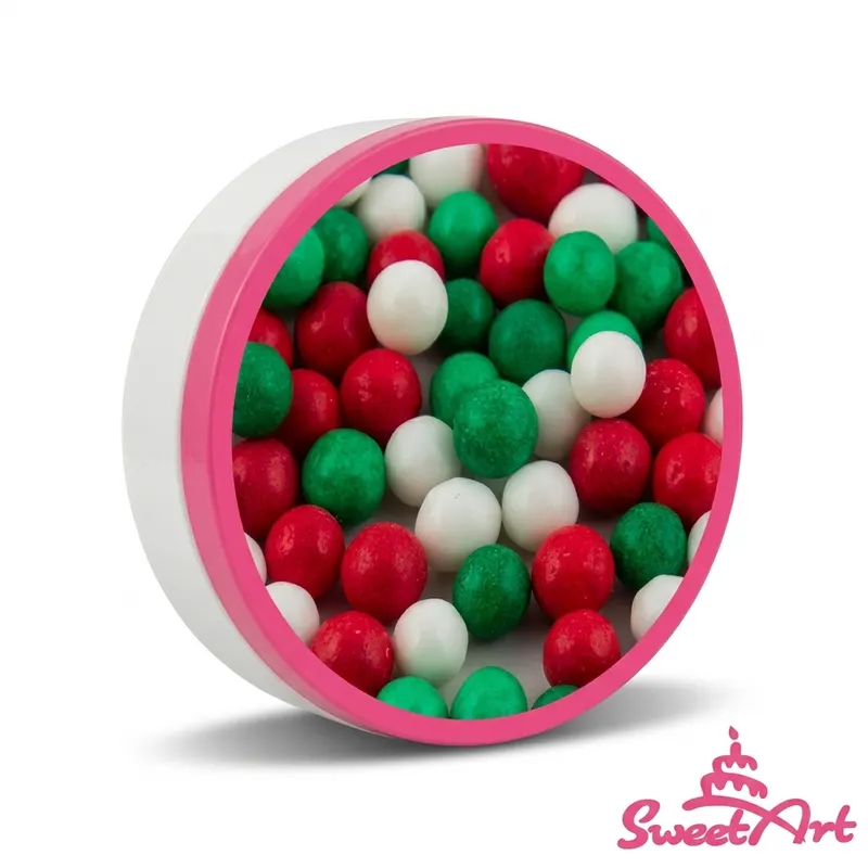 Cukrové perly SweetArt vánoční mix v zelené, bílé a červené barvě o průměru 7 mm, balení 80 g na zdobení dortů a cukroví