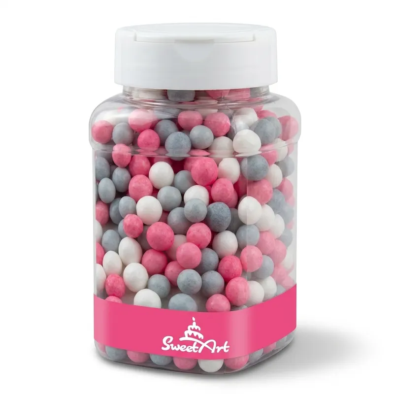 Cukrové perly SweetArt Kitty 7 mm v mixu šedé, růžové a bílé barvy na zdobení dortů a dezertů