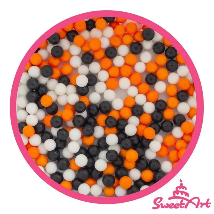Cukrové perly SweetArt v podzimním mixu oranžové, žluté a hnědé barvy o průměru 7 mm na zdobení dortů a dezertů