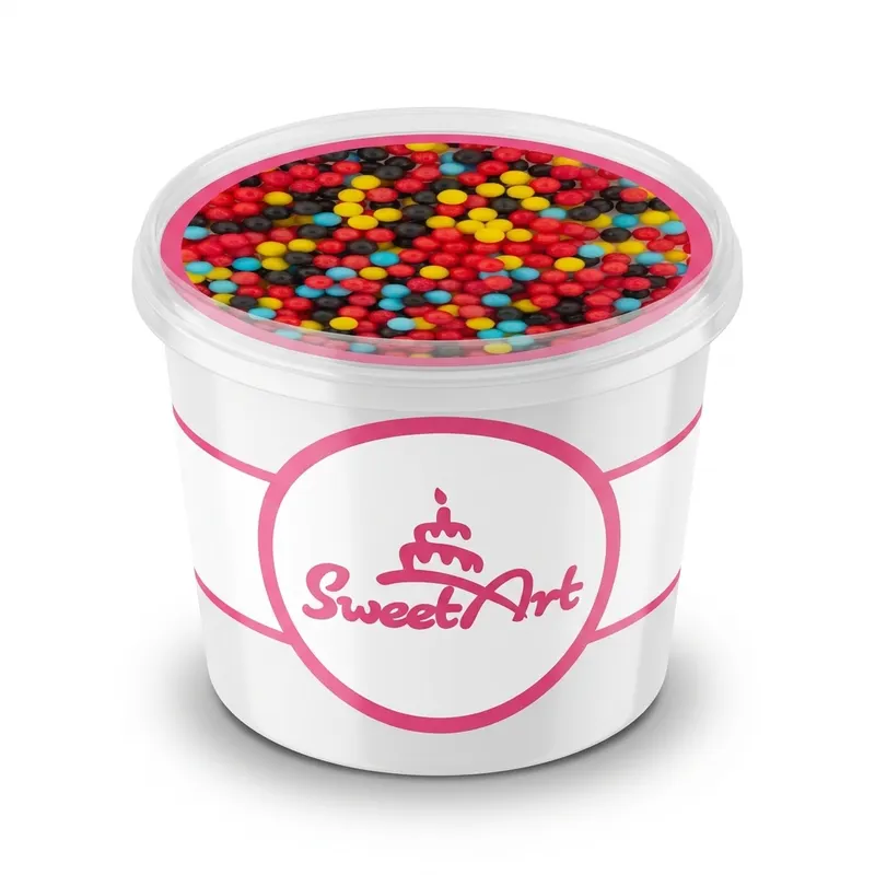 Cukrové kuličky SweetArt Cars 5 mm v barevném mixu černé, modré, žluté a červené na zdobení dortů a dezertů