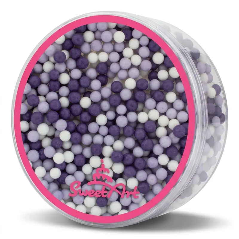 Cukrové perly SweetArt Halloween Sofia 5 mm v barvě fialové a bílé, 80 g, jedlé cukrářské zdobení na dorty a cukroví