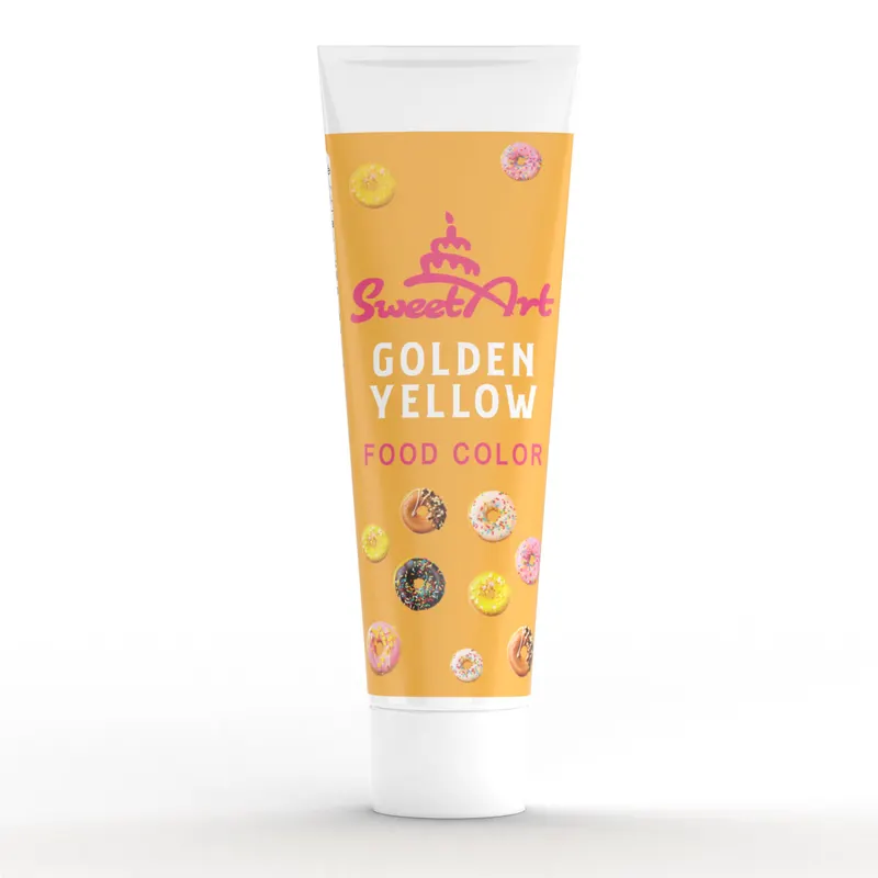 Gelová barva SweetArt v odstínu Golden Yellow v tubě o objemu 30 g na barvení krémů, glazur a těst