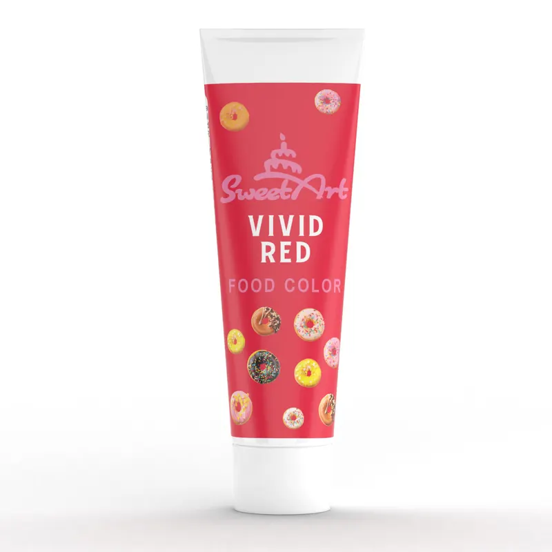 Gelová barva SweetArt v tubě, odstín Vivid Red, 30 g, na barvení krémů, polev a potahovacích hmot