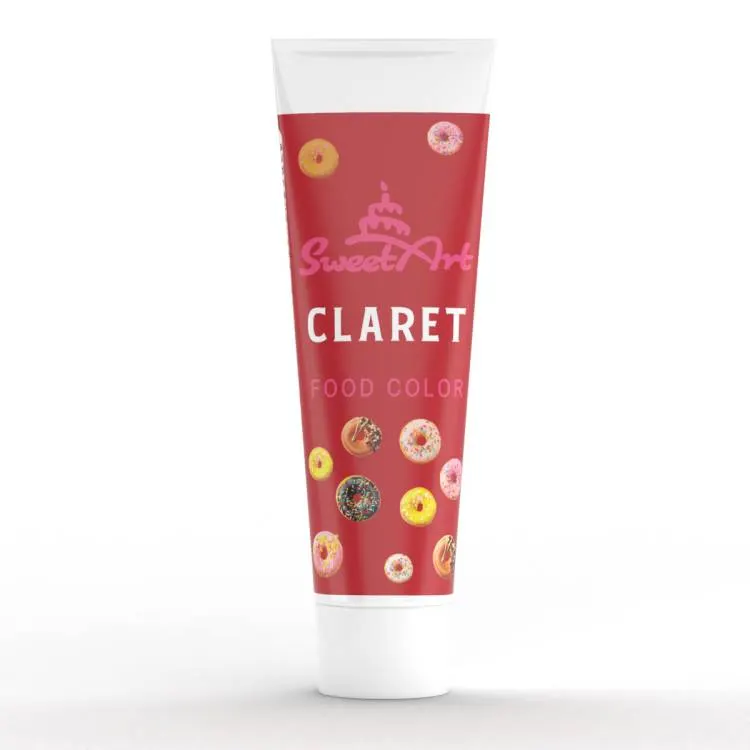 SweetArt gelová barva v tubě v odstínu claret pro barvení krémů, potahovacích hmot a těst