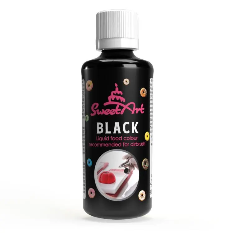 Černá tekutá airbrush barva SweetArt pro zdobení a barvení dortů a cukrářských krémů, objem 90 ml