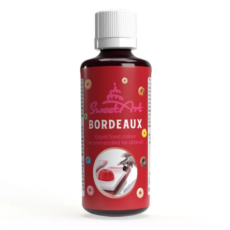Tekutá airbrush barva SweetArt v odstínu bordeaux o objemu 90 ml pro zdobení dortů a cukrářských výrobků