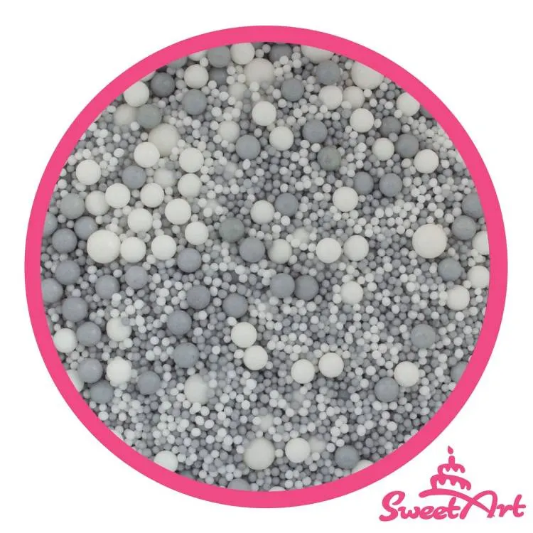 Cukrové zdobení SweetArt v bílostříbrném mixu s třpytem, 80 g, na dorty, cupcakes a sušenky