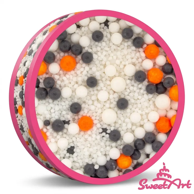 Cukrové zdobení SweetArt Snowman mix v barvách oranžové, černé a bílé pro sváteční dekorování dortů a zákusků