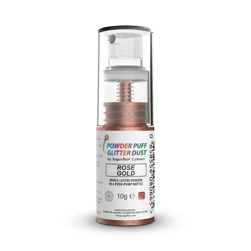 Třpytky Sugarflair v rozprašovači v odstínu Rose Gold pro zdobení dortů a zákusků