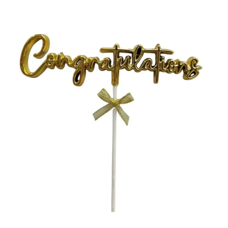 Zlatý zápich do dortu s nápisem Congratulations na slavnostní ozdobení dortů při oslavách