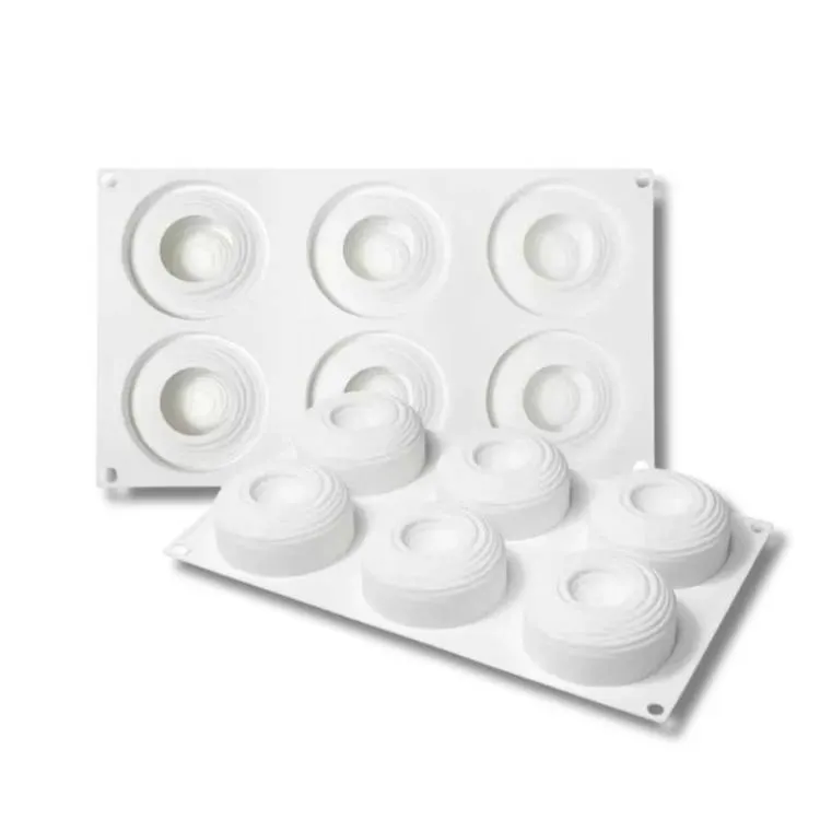 Silikonová forma Hnízda s šesti tvarovanými UFO dezerty s reliéfem pro pečení a přípravu mousse