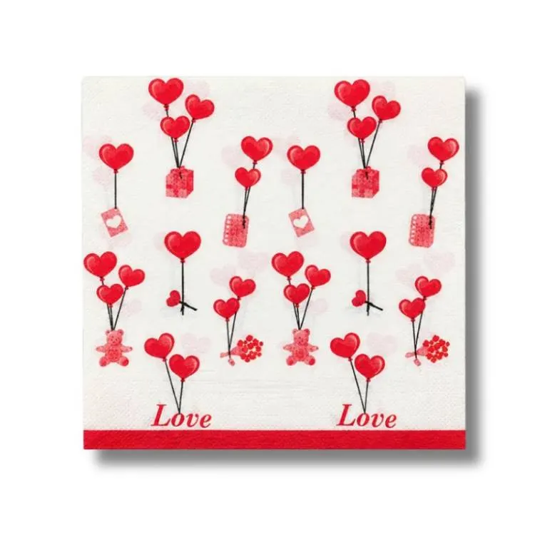 Papírové ubrousky s motivem balónků a srdíček Love, 20 ks, rozměr 33 x 33 cm, na stolování a oslavy