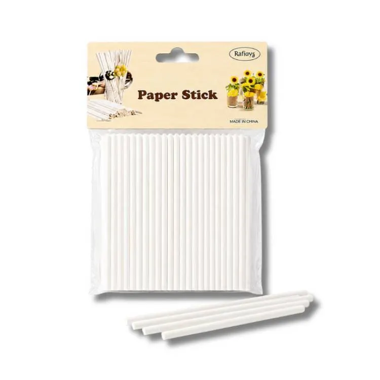 Bílé papírové špejle na lízátka o délce 10 cm, balení 50 kusů, vhodné pro cake pops a domácí lízátka
