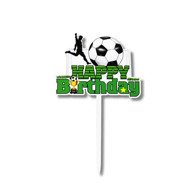 Zápich do dortu Happy Birthday s motivem fotbalového míče a fotbalisty na oslavu narozenin
