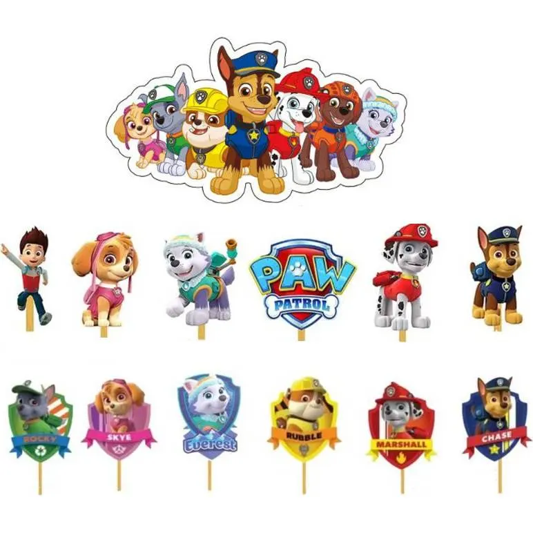 Dekorační zápichy s motivy Paw Patrol od značky Cakesicq, 13 kusů pro zdobení dortů a muffinů