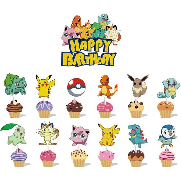 Sada 13 zápichů s motivy Pokémonů na dort a muffiny od značky Cakesicq