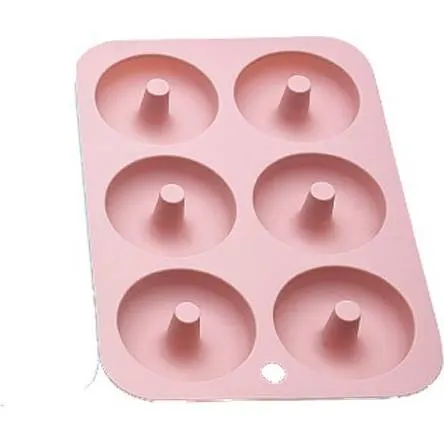 Silikonová forma na donuty světle růžová s šesti otvory o průměru 7 cm od značky Cakesicq