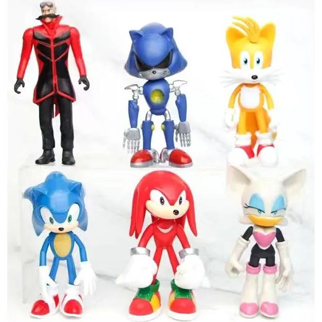 Šest figurek ježka Sonic výšky 12 cm na zdobení dortů od značky Cakesicq