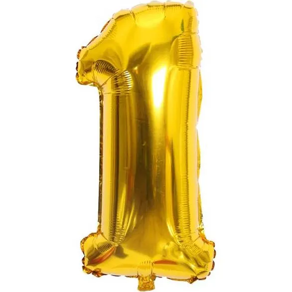 Zlatý fóliový balónek ve tvaru číslice 1 o velikosti 102 cm od značky Cakesicq vhodný jako dekorace na narozeniny a oslavy