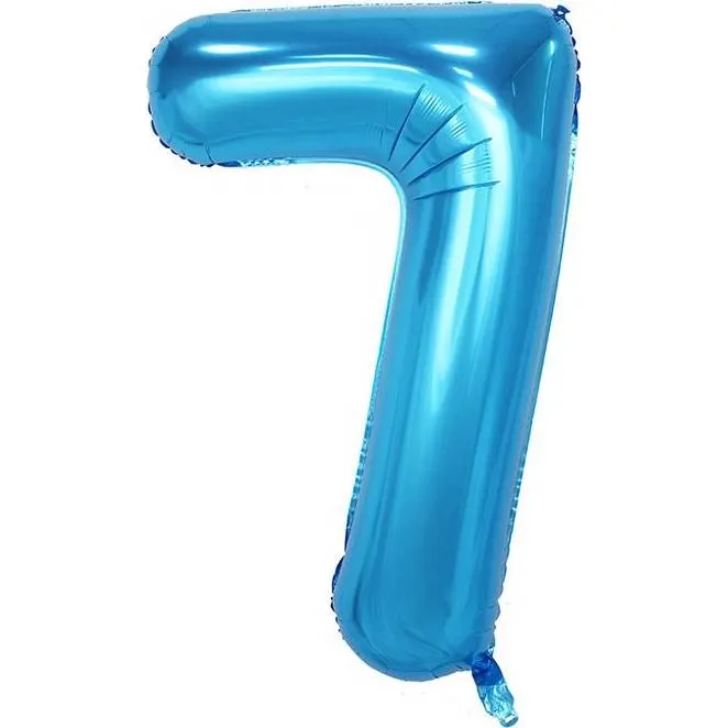 Modrý fóliový balónek ve tvaru číslice 7 o výšce 102 cm na oslavu narozenin nebo party