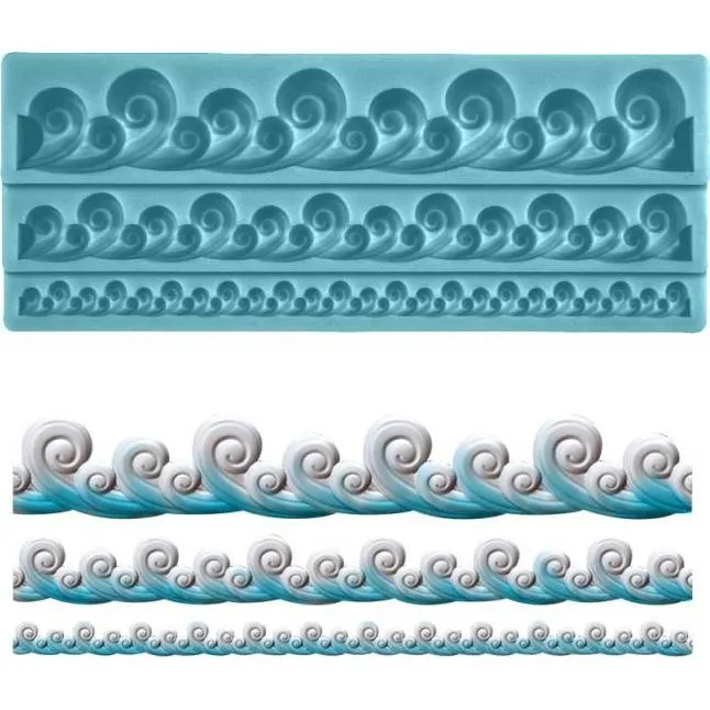 Silikonová formička s vlnitým vzorem na okraje dortů, fondánu a marcipánu, rozměr 19 x 7,5 cm