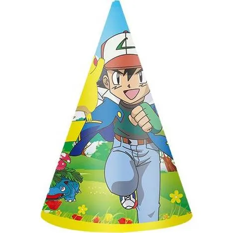 Papírová party čepička s motivem Pokémon, balení 6 kusů na dětské narozeniny