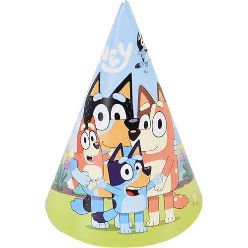 Papírová párty čepička s motivem pejsků Bluey, balení 6 kusů pro dětské oslavy