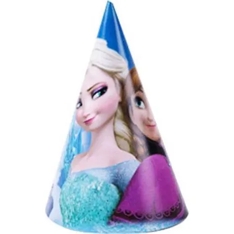 Papírová párty čepička s motivem Frozen v balení 6 ks od značky Cakesicq pro dětské oslavy a karnevaly