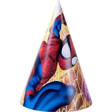 Papírová párty čepička s motivem Spider-Mana od značky Cakesicq, sada šesti kusů pro dětské oslavy