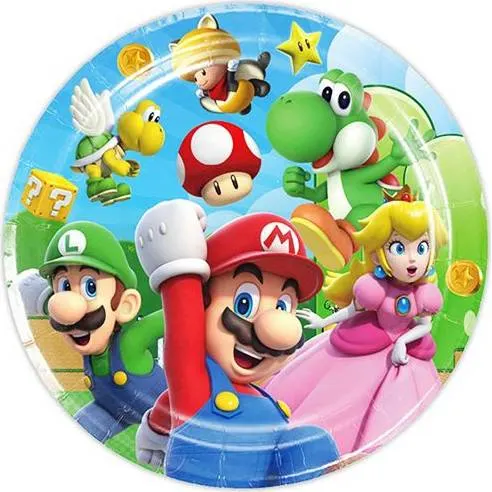 Papírové party talíře s motivem Mario o průměru 22 cm, balení 10 ks pro dětské oslavy