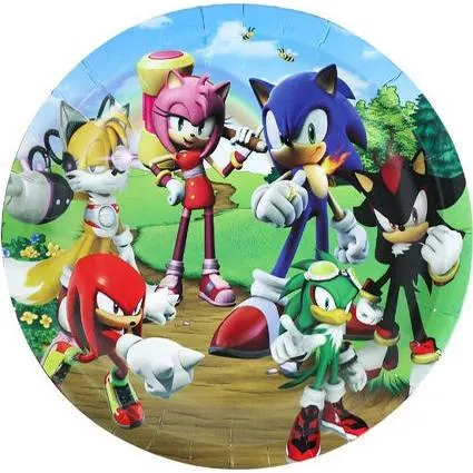 Papírové talíře s motivem Ježka Sonic o průměru 22 cm, balení 10 ks, vhodné na dětskou oslavu