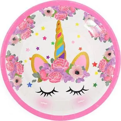 Papírové talíře s motivem jednorožce Cakesicq o průměru 18 cm, balení 10 ks na dětskou party