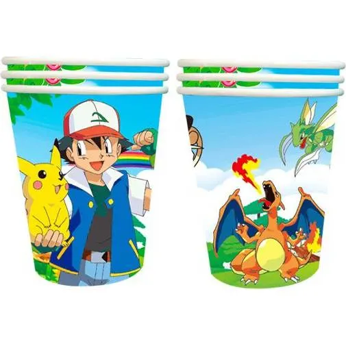 Papírové kelímky s motivem Pokémon v balení 10 kusů na dětské oslavy a party