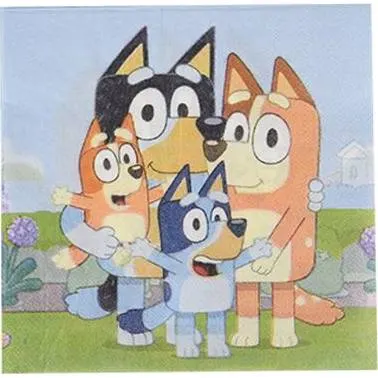 Papírové party ubrousky s motivem postavičky Bluey, 10 ks, rozměr 33x33 cm, na dětskou oslavu