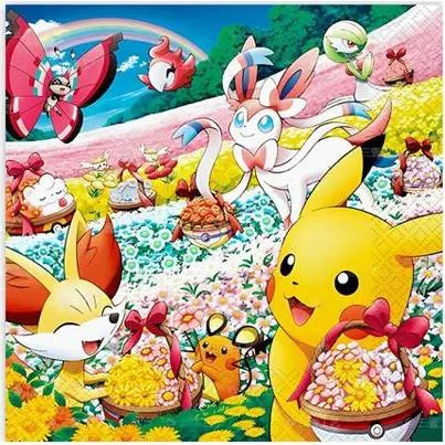 Papírové ubrousky s motivem Pikachu z Pokémonů, čtvercové 16x16 cm, balení 20 kusů pro dětské oslavy