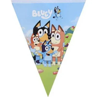Párty vlaječky s postavami ze seriálu Bluey od značky Cakesicq na zdobení narozeninové oslavy a dětského večírku