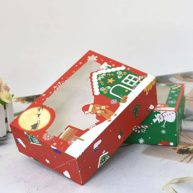 Červená vánoční krabička na cukroví perníček a domeček o rozměrech 22 x 15 x 7 cm