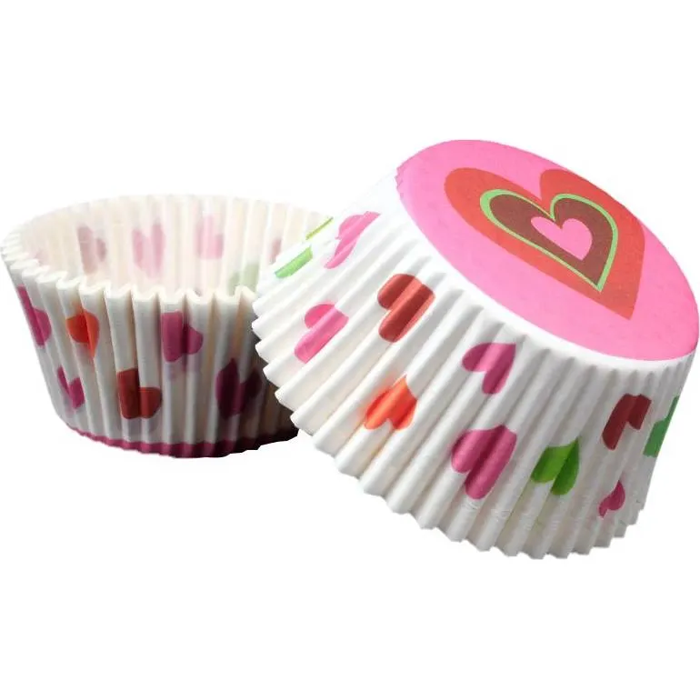 Papírové cukrářské košíčky ve tvaru srdíček o rozměru 50x30 mm pro pečení muffinů a cupcakes, balení 50 kusů