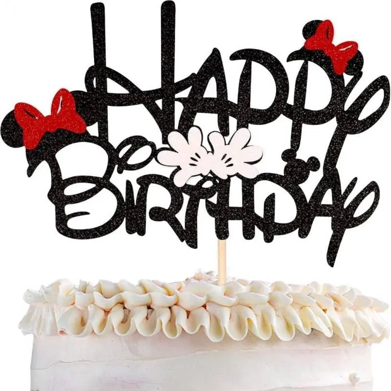 Zápich na dort Happy Birthday s motivem Mickey Mouse, balení 5 kusů pro dekoraci dortů a cupcaků